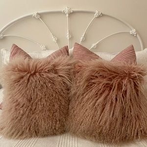 Blush Pink West Elm Mongolian Fur Pillows + Insert